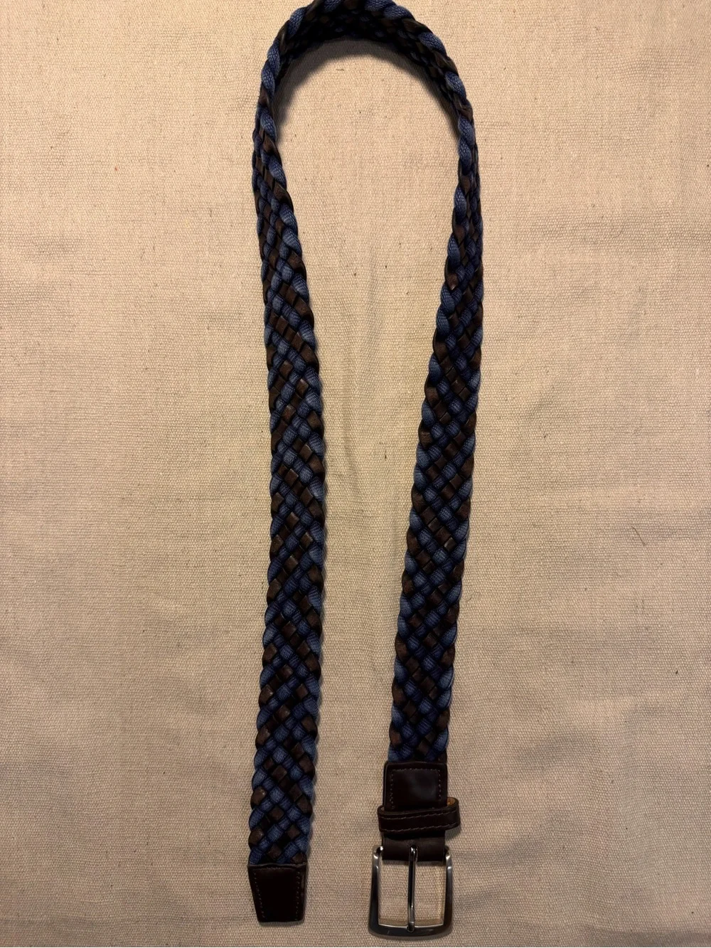 W Kleinberg Men's Braided Woven Blue Brown Leather Belt 34”